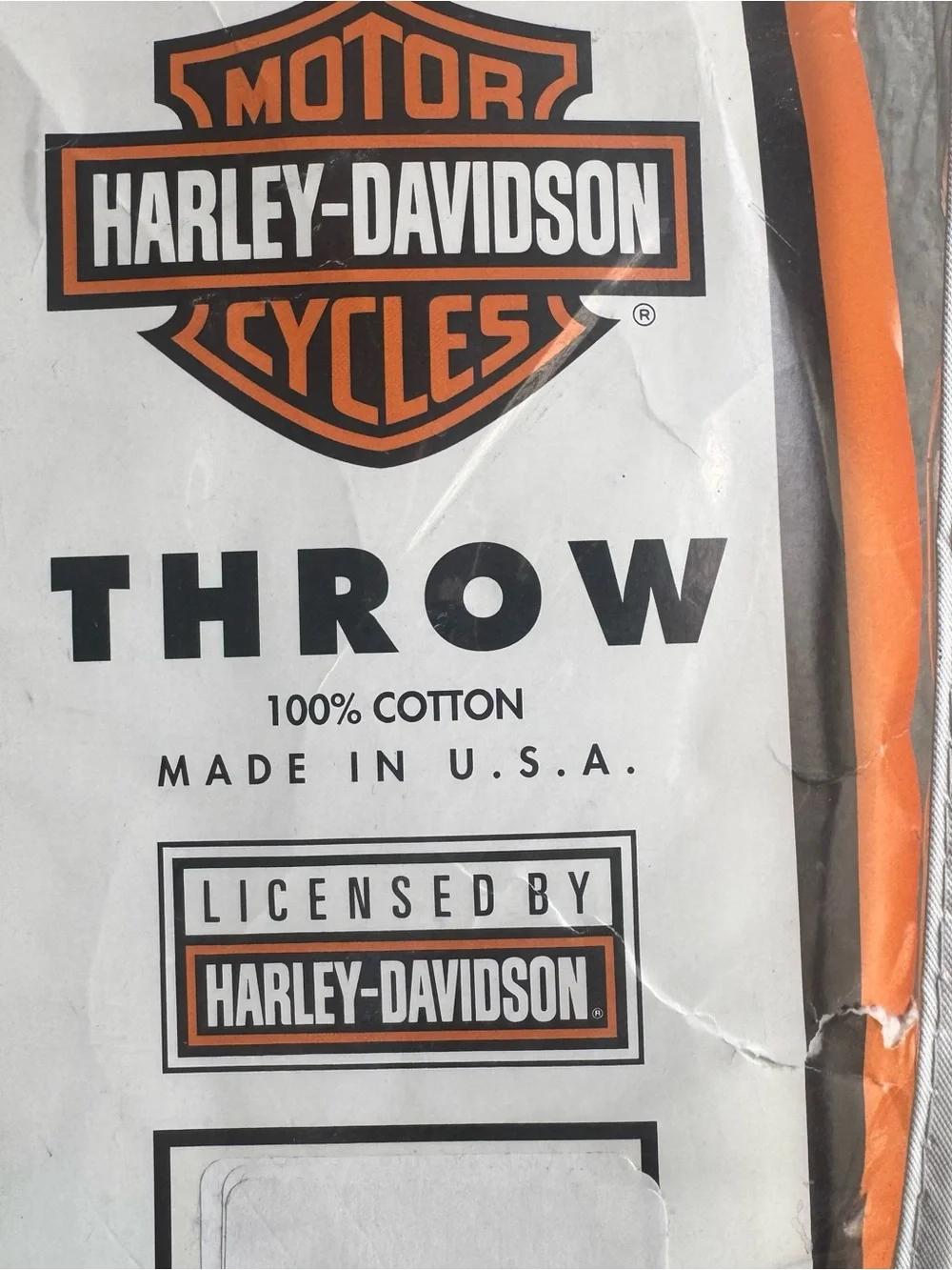Harley-Davidson Eagle Black and Orange Logo Woven Cotton Knit Throw Dakotah New